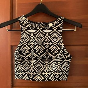 Geometric Black and White Crop Top